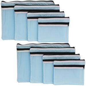 Dual Compartment 8 pc Mesh Travel Storage Packing Bags in Blue